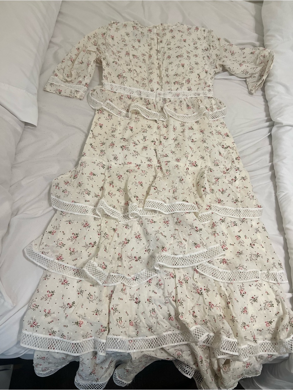 Lulu's Cream Floral Tiered Maxi Dress with Pink Accents